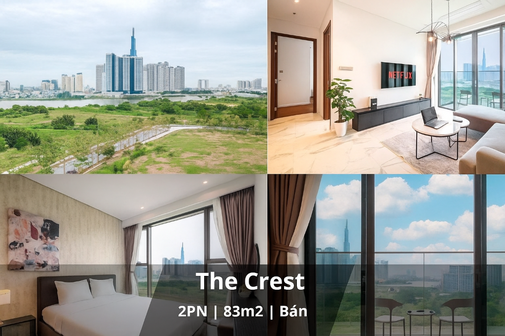 Bán căn hộ The Crest Metropole Thủ Thiêm, 2pn, 83m², full nội thất, view sông Sài Gòn, Landmark 81