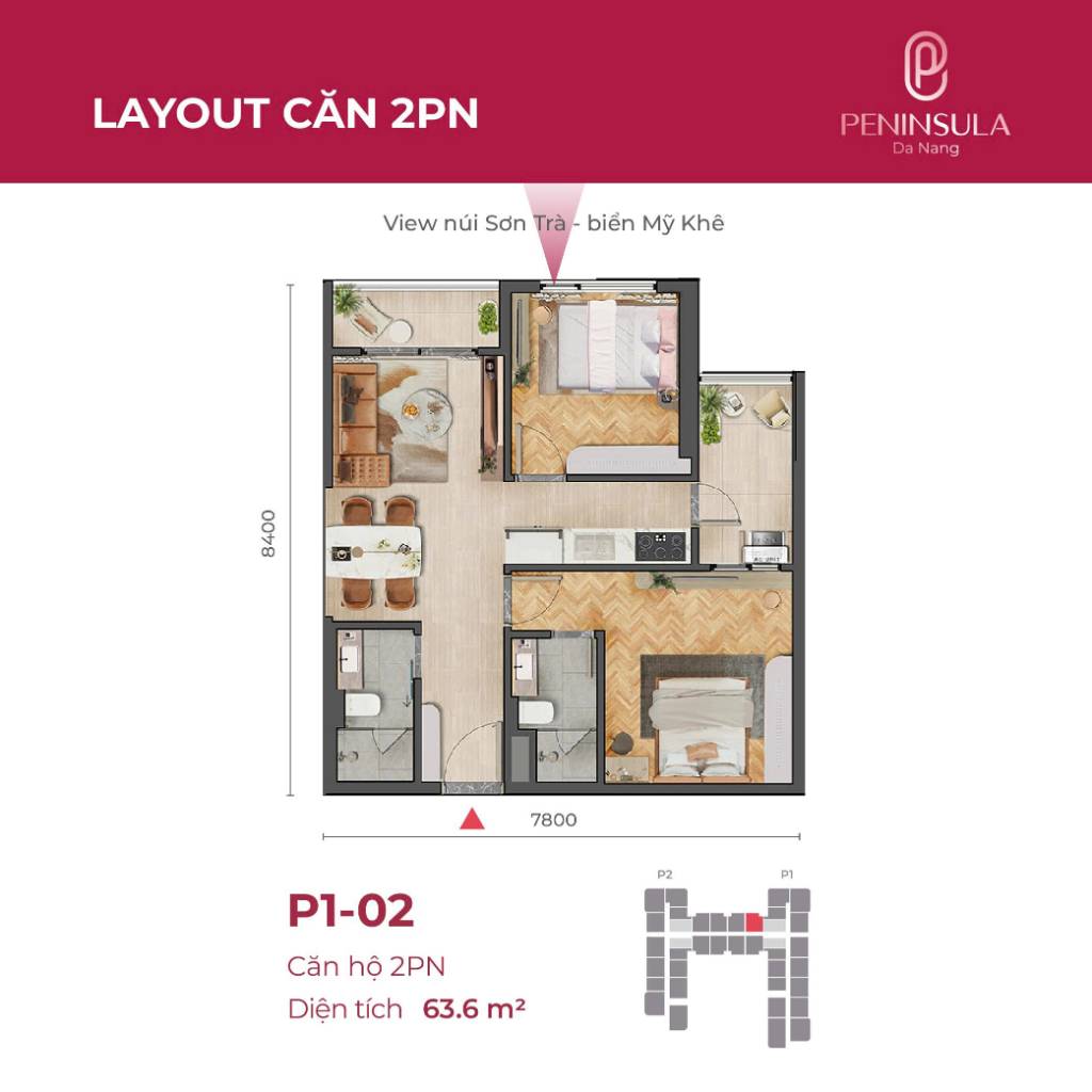 BÁN NHANH CĂN HỘ 2PN PENINSULA, FULL NỘI THẤT - NGẮM TRỌN VIEW PHÁO HOA TỪ BAN CÔNG CĂN HỘ