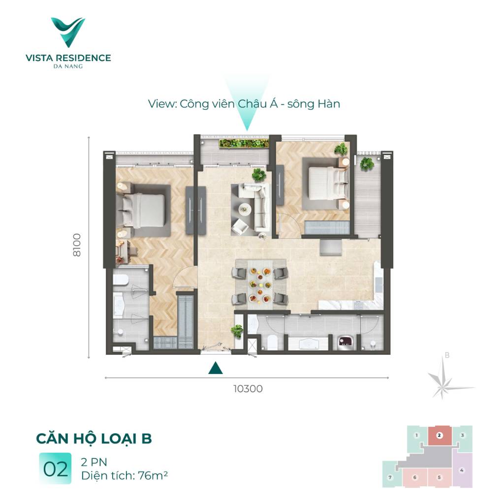 Bán căn hộ Vista Đà Nẵng 2PN view pháo hoa - Trước 25/10 giảm chỉ còn 4.75 tỷ