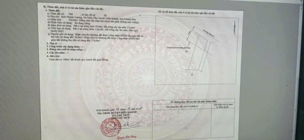 Bán Nhà Lô góc 2 mặt Tiền Diên Thọ-Diên Khánh mặt tiền Tỉnh lộ DT:326m2 Có 50 ONT sau qh còn 226m2