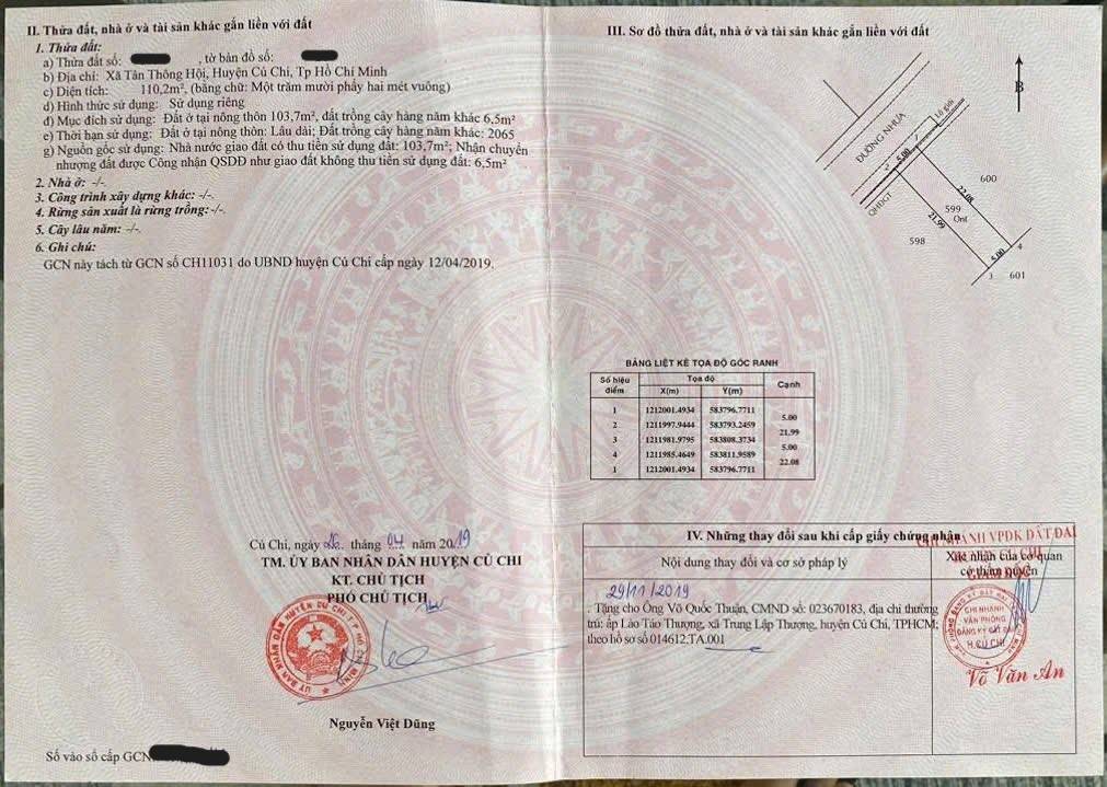 BÁN ĐẤT HẺM ĐƯỜNG LIÊU BÌNH HƯƠNG, TÂN THÔNG HỘI, CỦ CHI