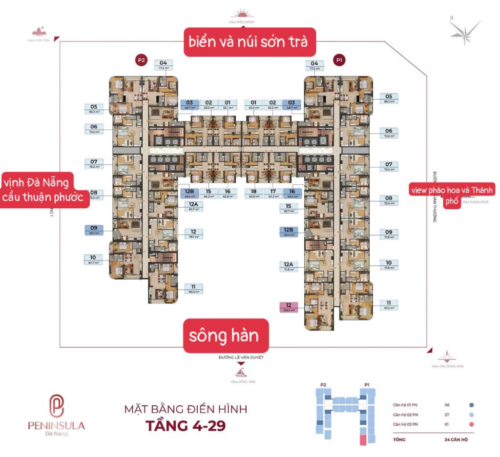 Bán gấp căn hộ sông Hàn 2PN Peninsula, view trực diện sông, view pháo hoa, hướng sông Hàn