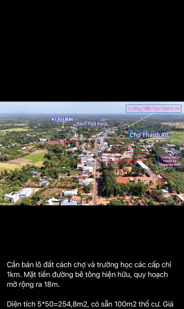 Bán đất mặt tiền tại Thanh An, Bình Phước, sổ hồng sẵn, thổ cư 100m2, đường bê tông