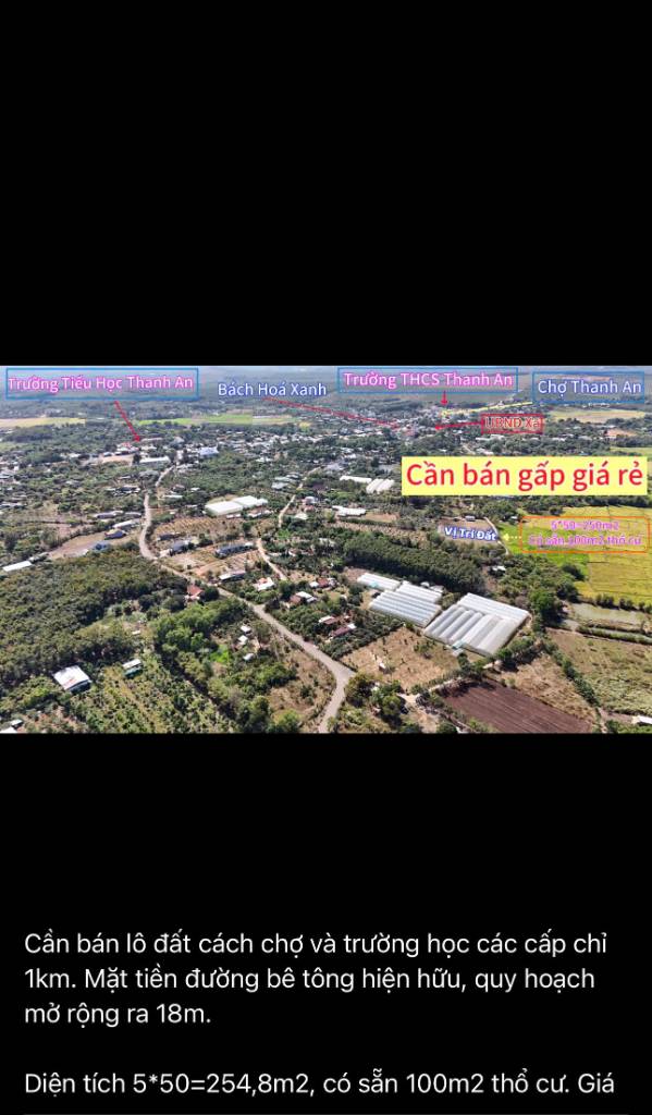 Bán đất mặt tiền tại Thanh An, Bình Phước, sổ hồng sẵn, thổ cư 100m2, đường bê tông