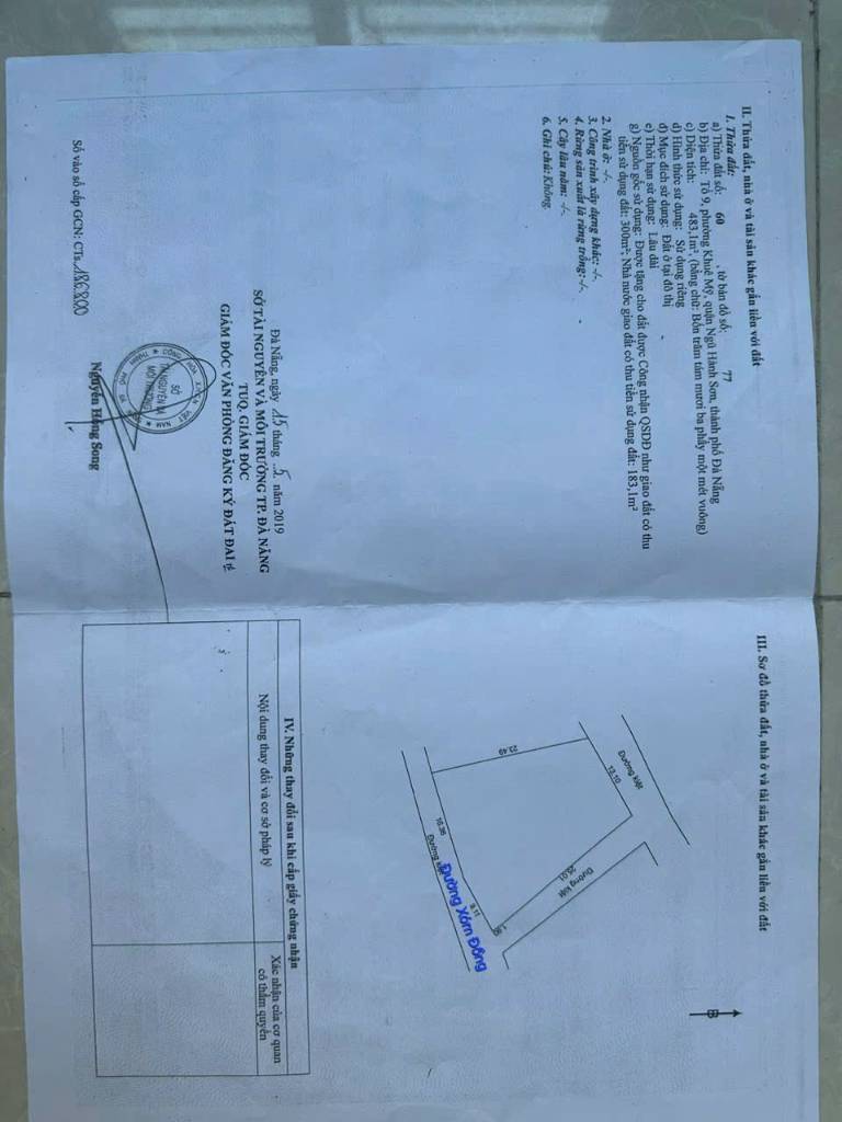 Bán đất Ngũ Hành Sơn - Đà Nẵng, 483 m2 full thổ cư, phù hợp xây biệt thự, khách sạn mini, CH dịch vụ