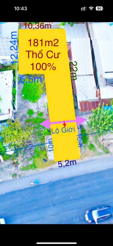 Bán đất nền diện tích 181m2 full thổ cư.diện tích thực tế 235m2.