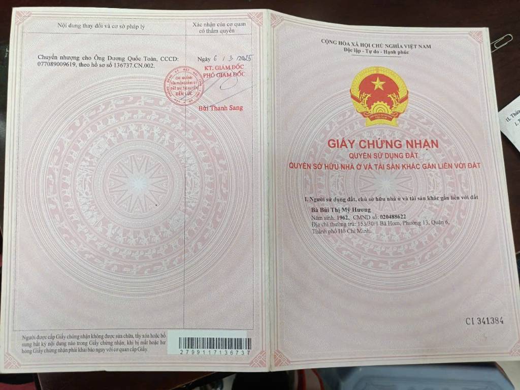 BÁN 2 LÔ ĐẤT BẾN LỨC, LONG AN, MT DT830, 10X46M, 100% THỔ CƯ, SẴN SỔ CÔNG CHỨNG NGAY