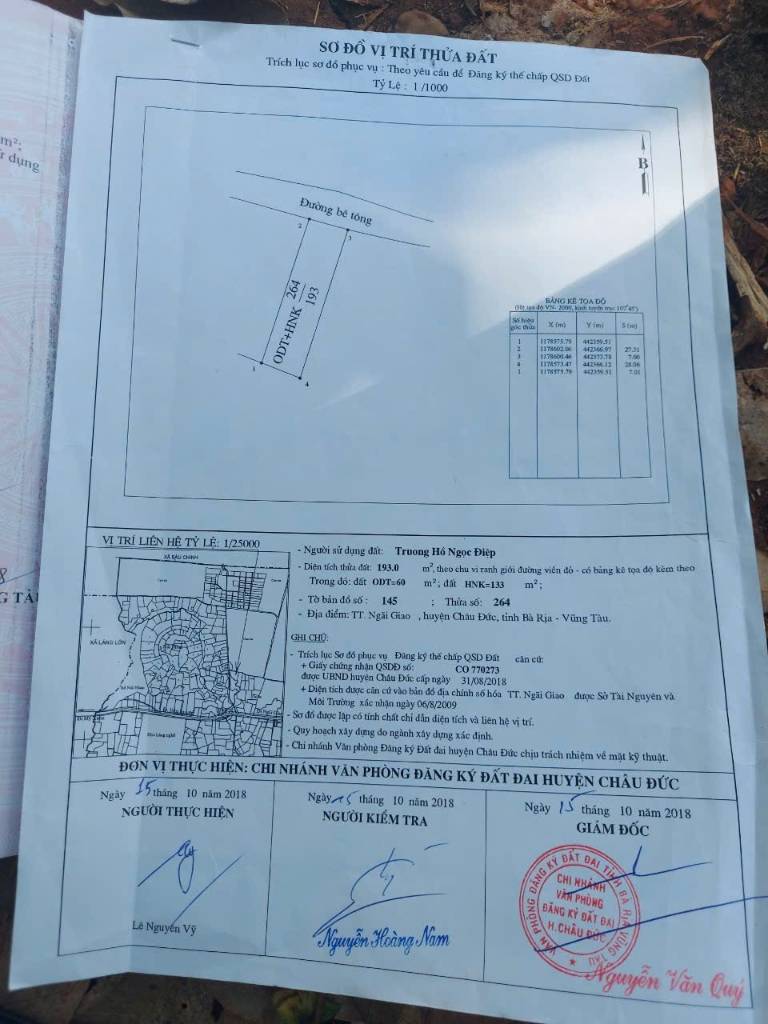 Ngợp cần bán đất 7x27, sẵn 60m thổ cư, thị trấn Ngãi Giao giá 1,2 tỷ TL