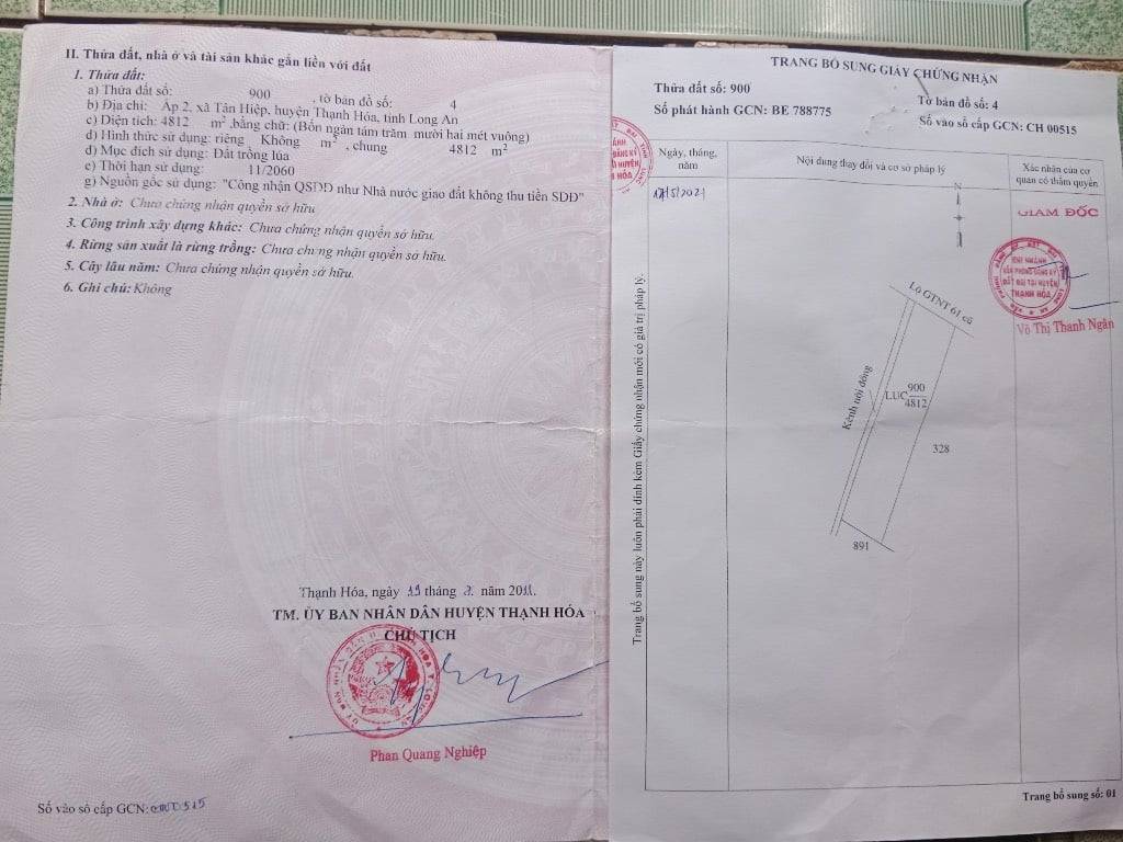 Bán đất Thạnh Hóa, Long An, khu vực tiềm năng phát triển, mặt tiền 30m, giá đầu tư 2 tỷ TL