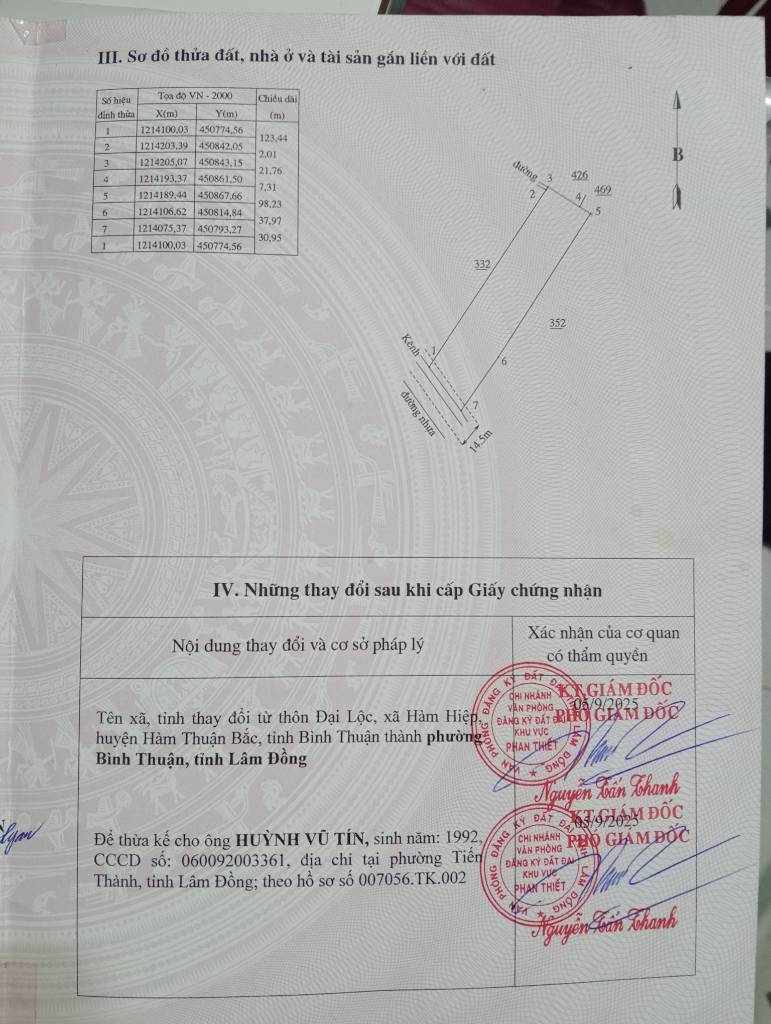 Bán đất thôn Đại Lộc, Hàm Thuận Bắc, Bình Thuận, đất cây trồng, dt 3875,7m2