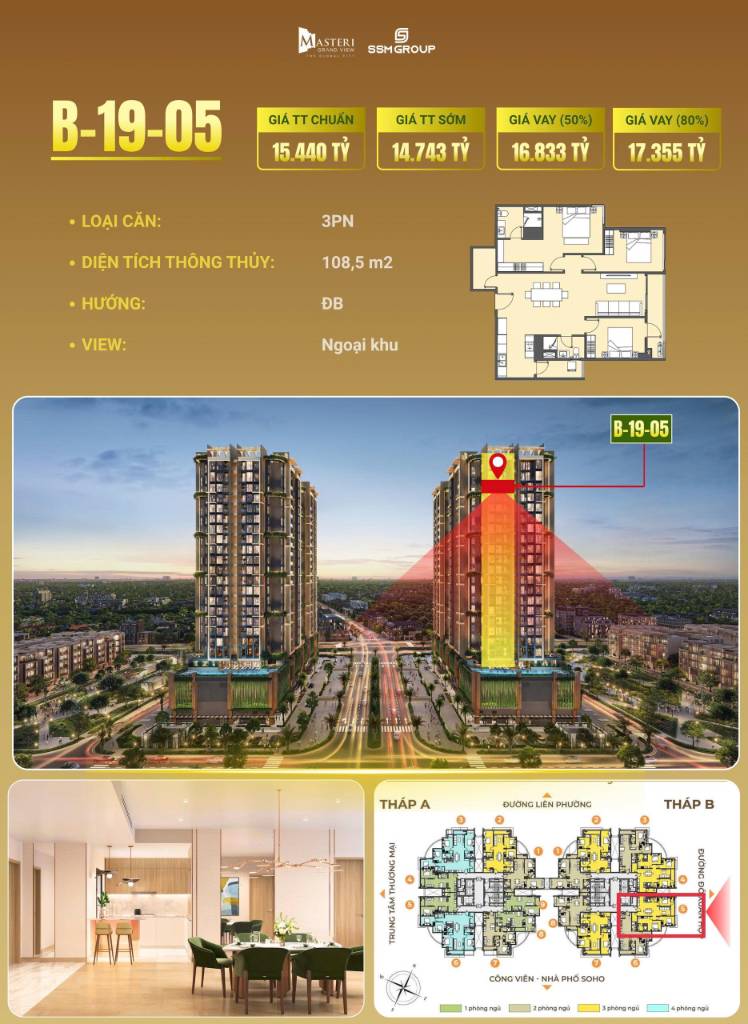 ĐỘC QUYỀN MASTERI GRAND VIEW, 3PN2WC DIỆN TÍCH RỘNG RÃI GIÁ TỐT TẠI THE GLOBAL CITY