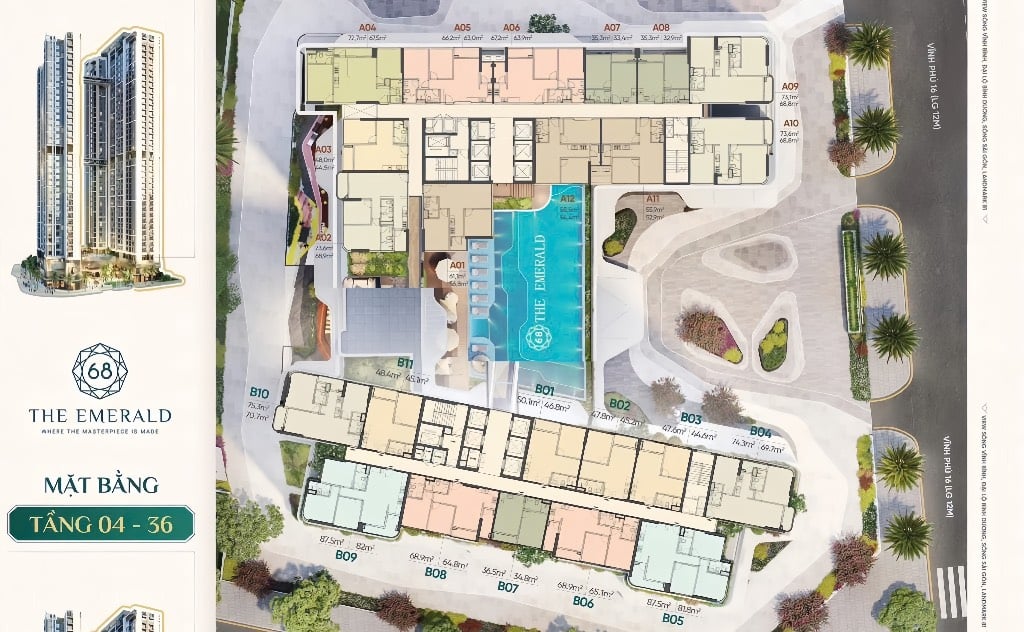 Bán căn hộ cao cấp The Emeral 68, từ chủ đầu tư, 1 phòng ngủ giá 3,1 tỷ