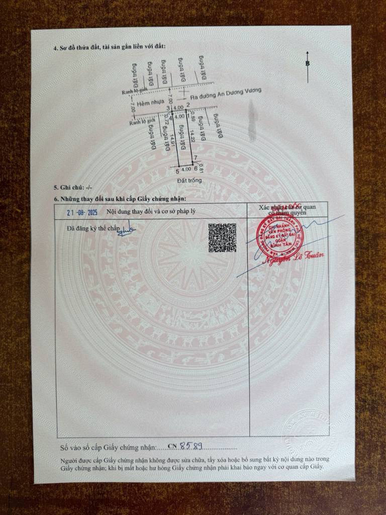 Bán đất Mặt Tiền 4m X15m HẺM 131 An Dương Vương – SHR 5,5 Tỷ