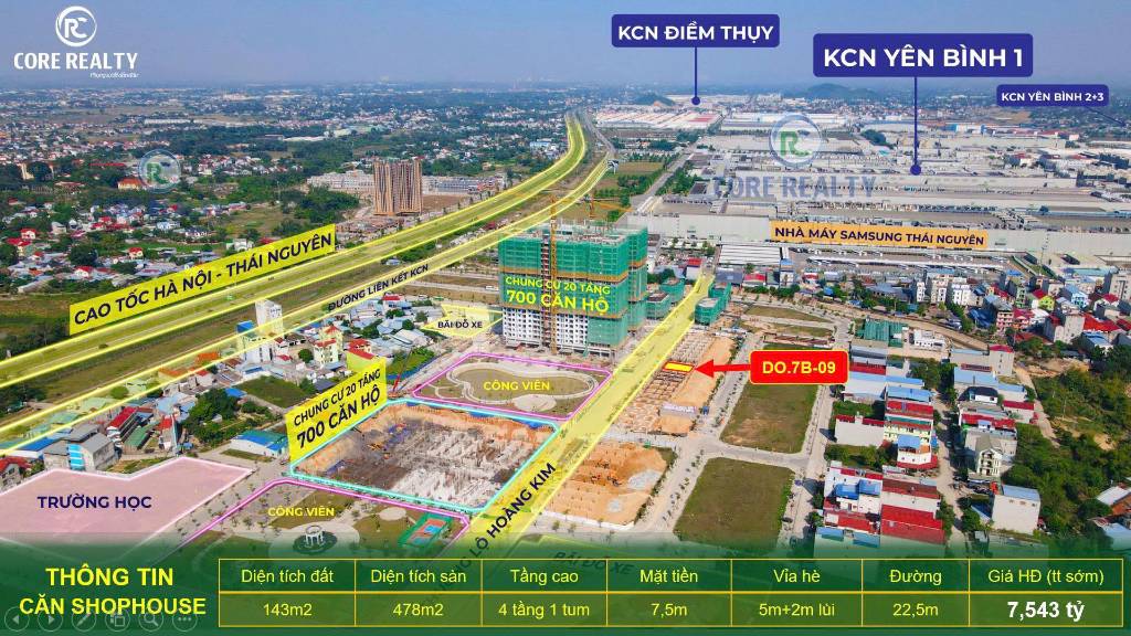 Bán Shophouse Yên Bình, Thái Nguyên, đối diện tòa chung cư 1400 hộ dân, quỹ căn siêu hiếm