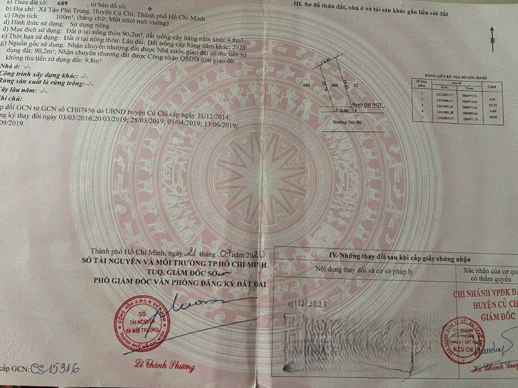 BÁN ĐẤT NGÃ TƯ HỒ VĂN TẮNG & NGUYỄN THỊ LẮNG, VỊ TRÍ ĐẸP, 6x18M, SỔ ĐỎ, 1,850 TỶ