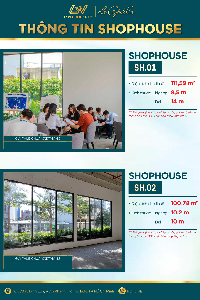 Thuê Shophouse De Capella Quận 2 mở Gym, Yoga, Trung tâm Fitness
