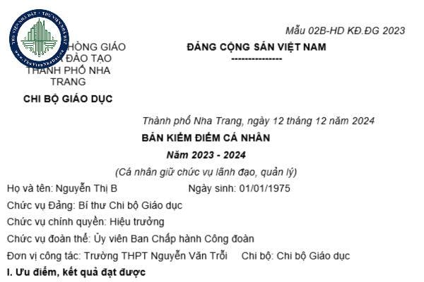 Mẫu viết sẵn Bản kiểm điểm Đảng viên đối với giáo viên giữ chức vụ lãnh đạo, quản lý