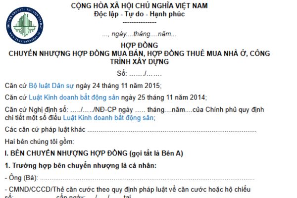 Chuyển nhượng hợp đồng mua bán, thuê mua nhà ở, công trình xây dựng