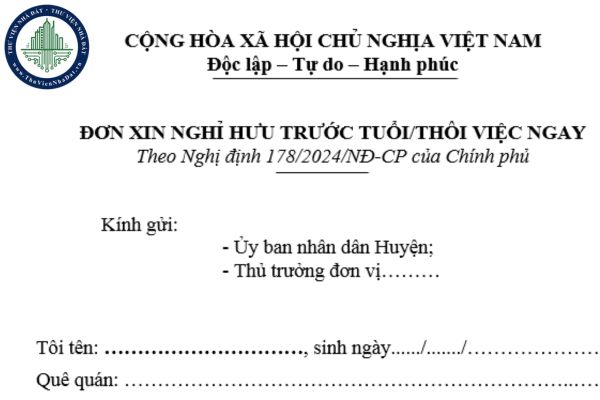 UBND tỉnh Quảng trị hướng dẫn mẫu đơn xin nghỉ hưu trước tuổi theo Nghị định 178