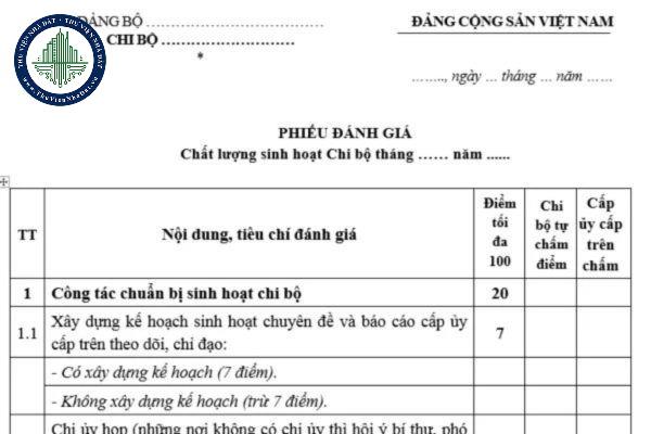 Tải mẫu phiếu đánh giá chất lượng sinh hoạt chi bộ mới nhất ở đâu?