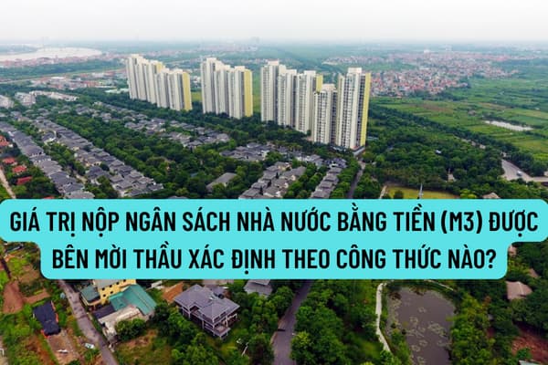 Giá trị nộp ngân sách nhà nước bằng tiền (m3) được bên mời thầu xác định theo công thức nào? M3 có phải là tiền sử dụng đất không?