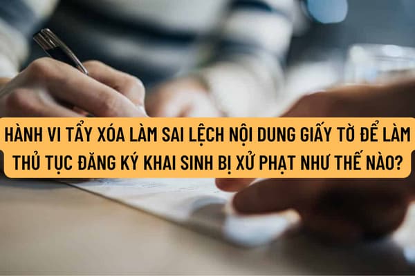 Hành vi tẩy xóa làm sai lệch nội dung giấy tờ để làm thủ tục đăng ký khai sinh bị xử phạt như thế nào?