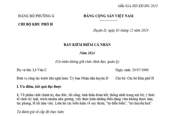 Mẫu 3 Bản kiểm điểm Đảng viên hưu trí năm 2024 viết sẵn