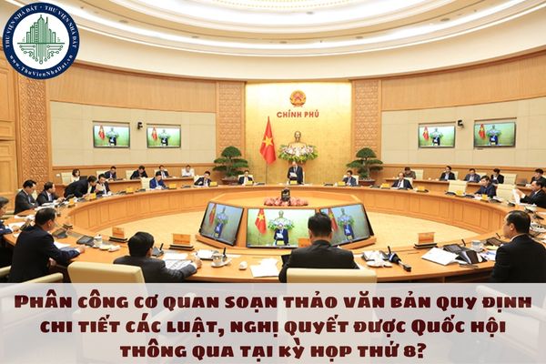 Phân công cơ quan soạn thảo văn bản quy định chi tiết các luật, nghị quyết được Quốc hội thông qua tại kỳ họp thứ 8?