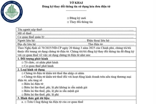 Mẫu số 01/ĐKTĐ-CTĐT tờ khai đăng ký/thay đổi thông tin sử dụng chứng từ điện tử
