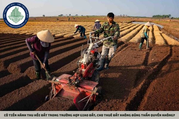 Có tiến hành thu hồi đất trong trường hợp giao đất, cho thuê đất không đúng thẩm quyền không?