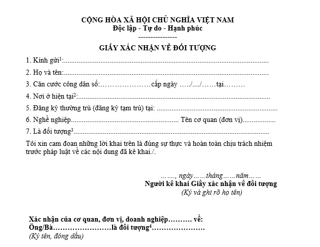 Tải về Mẫu 01 giấy tờ chứng minh đối tượng được hưởng chính sách hỗ trợ về nhà ở xã hội mới nhất 2025?