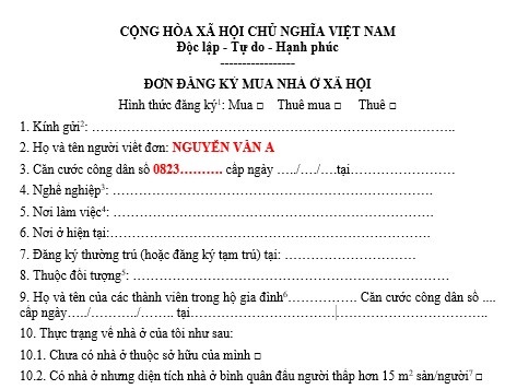 đăng ký mua nhà ở xã hội