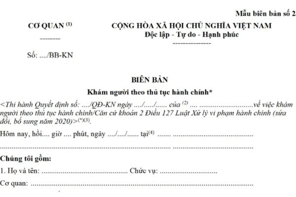 mẫu biên bản khám người theo thủ tục hành chính năm 2025 tại đây