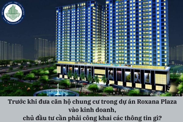 Trước khi đưa căn hộ chung cư trong dự án Roxana Plaza vào kinh doanh, chủ đầu tư cần phải công khai các thông tin gì?