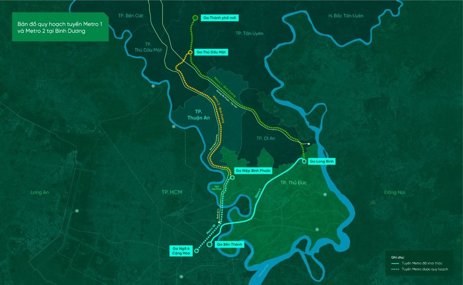 Bản đồ quy hoạch tuyến đường sắt đô thị 2 Bình Dương mới nhất