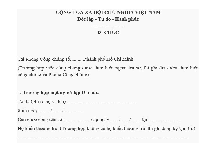 Mẫu di chúc thừa kế đất cho con mới nhất 2025?