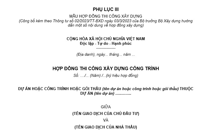 Mẫu hợp đồng thi công xây dựng mới nhất 2025?