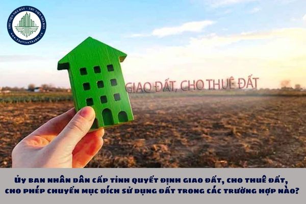 Ủy ban nhân dân cấp tỉnh quyết định giao đất, cho thuê đất, cho phép chuyển mục đích sử dụng đất trong các trường hợp nào?