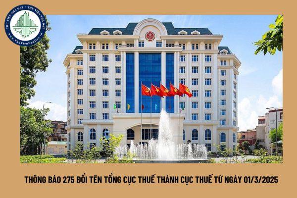 Thông báo 275 đổi tên Tổng cục Thuế thành Cục Thuế từ ngày 01/3/2025