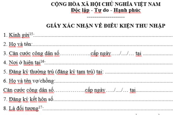 Mẫu giấy tờ chứng minh điều kiện về thu nhập để được mua nhà ở xã hội?