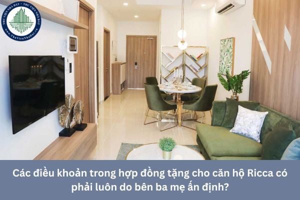 Các điều khoản trong hợp đồng tặng cho căn hộ Ricca có phải luôn do bên ba mẹ ấn định?