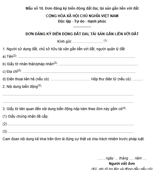 Mẫu số 18 Đơn đăng ký biến động đất đai