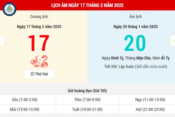 Lịch âm ngày 17/2 chi tiết? Ngày 17 tháng 2 năm 2025 có phải ngày tốt mua đất tại Thành phố Sông Công không?