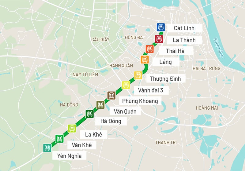 Bản đồ Metro Hà Nội tuyến Cát Linh Hà Đông