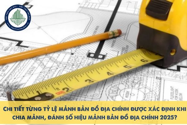 Chi tiết từng tỷ lệ mảnh bản đồ địa chính được xác định khi chia mảnh, đánh số hiệu mảnh bản đồ địa chính 2025?