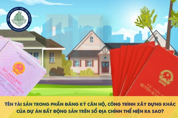 Tên tài sản trong phần đăng ký căn hộ, công trình xây dựng khác của dự án bất động sản trên sổ địa chính thể hiện ra sao?