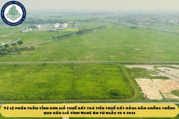 Tỷ lệ phần trăm tính đơn giá thuê đất trả tiền thuê đất hằng năm không thông qua đấu giá tỉnh Nghệ An từ ngày 19 9 2025