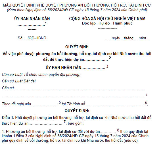 Mẫu quyết định phê duyệt phương án bồi thường, hỗ trợ, tái định cư mới nhất năm 2024