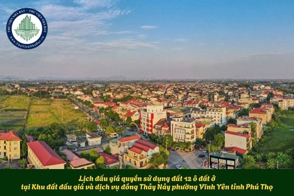 Lịch đấu giá quyền sử dụng đất 12 ô đất ở tại Khu đất đấu giá và dịch vụ đồng Thảy Nảy phường Vĩnh Yên tỉnh Phú Thọ