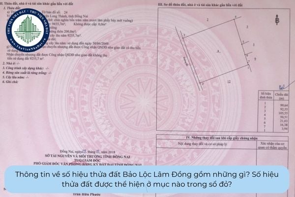 Thông tin về số hiệu thửa đất Bảo Lộc Lâm Đồng gồm những gì? Số hiệu thửa đất được thể hiện ở mục nào trong sổ đỏ?